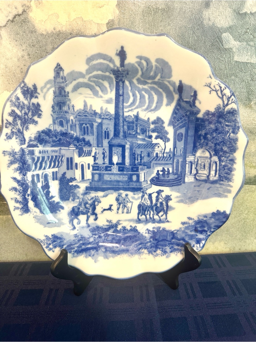 Vintage. Victoria Ware Ironstone Blue Town Scene Large Plate/Charger